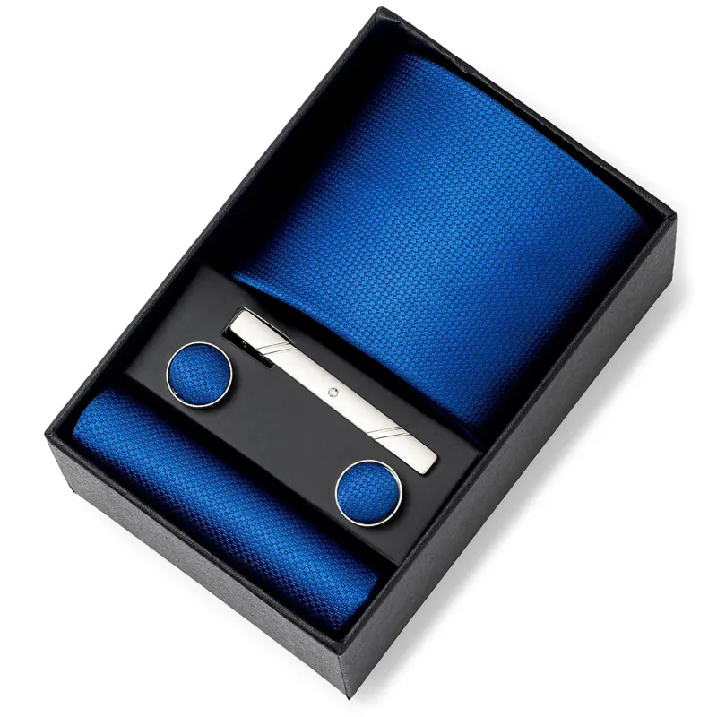 Men's Textured Solid Color Tie Gift Set with Matching Pocket Square Cufflinks and Silver Tie Clip made by Anna-Kaci