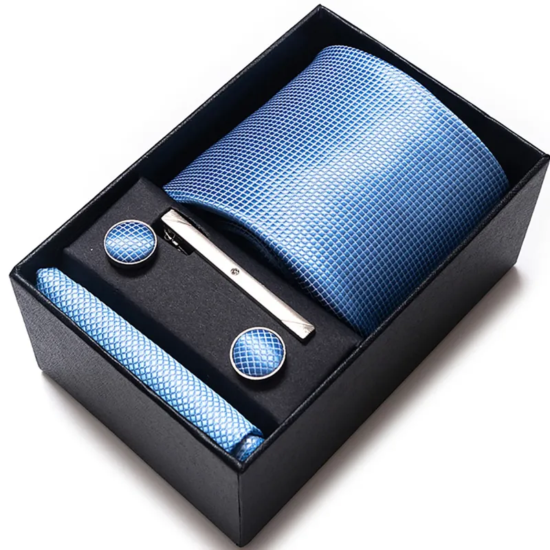 Men's Jacquard Woven Tie Set with Pocket Square Cufflinks and Tie Clip made by Anna-Kaci