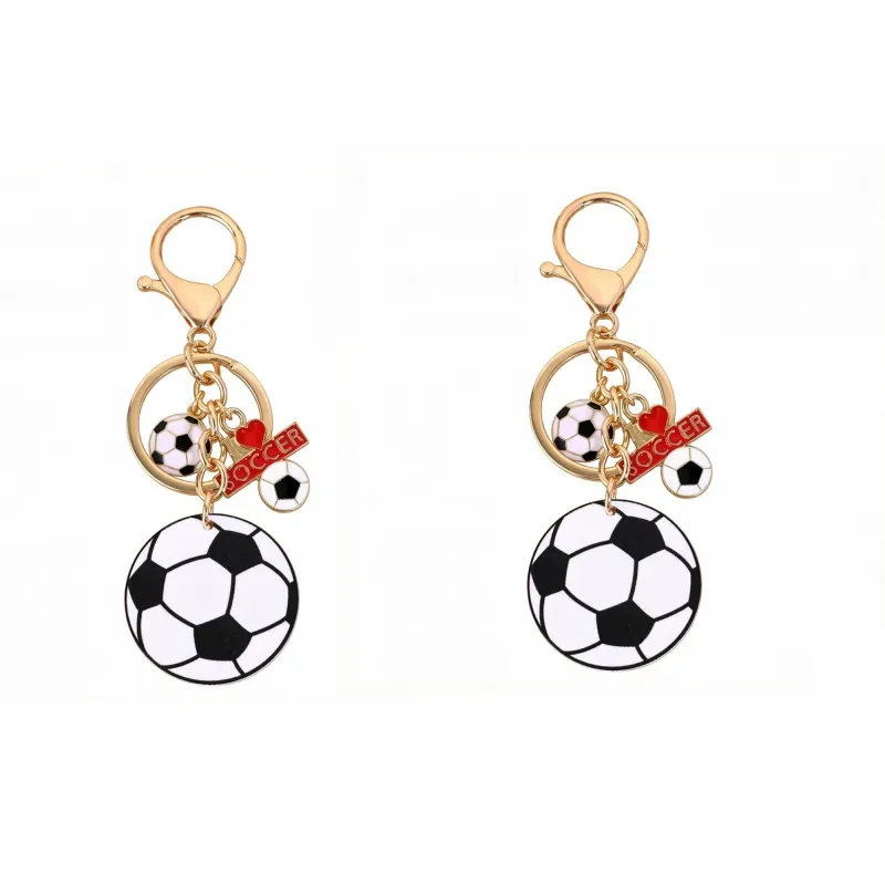 2 Pack Sports Ball Keychains with Gold Tone Clip Ring and Charm Accents made by Anna-Kaci