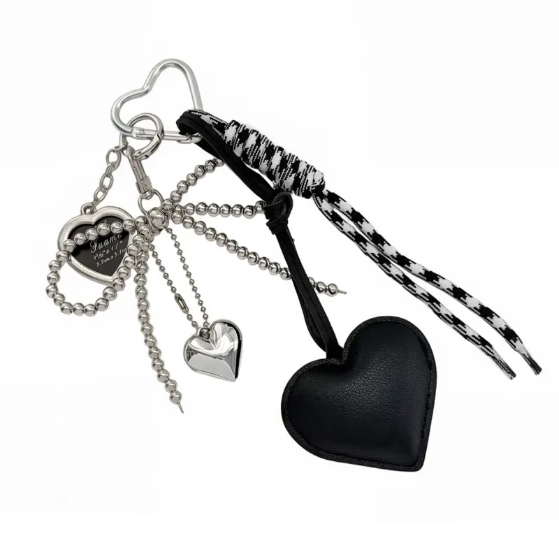 Heart Bag Charm Keychain with Beaded Bow Accent Clip and Faux Leather Heart Pendant made by Anna-Kaci