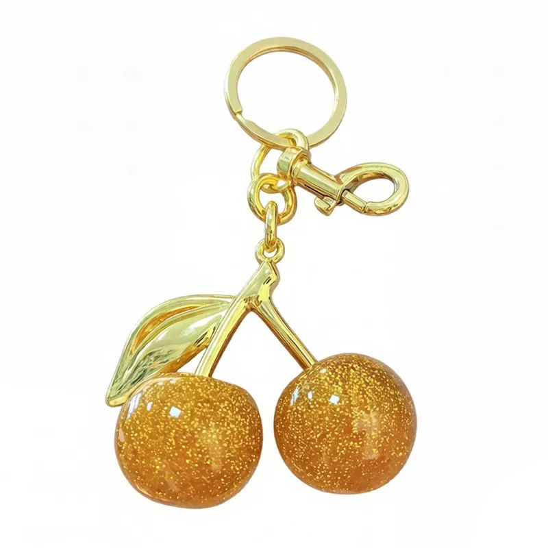 Cherry Charm Keychain with Glitter Fruit Pendant Gold Tone Clip and Key Ring Bag Accessory made by Anna-Kaci