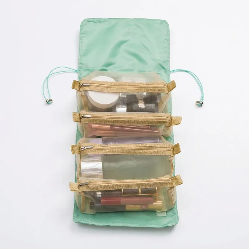 Hanging Travel Toiletry Bag with Clear Zipper Compartments and Roll-Up Organizer Design made by Anna-Kaci