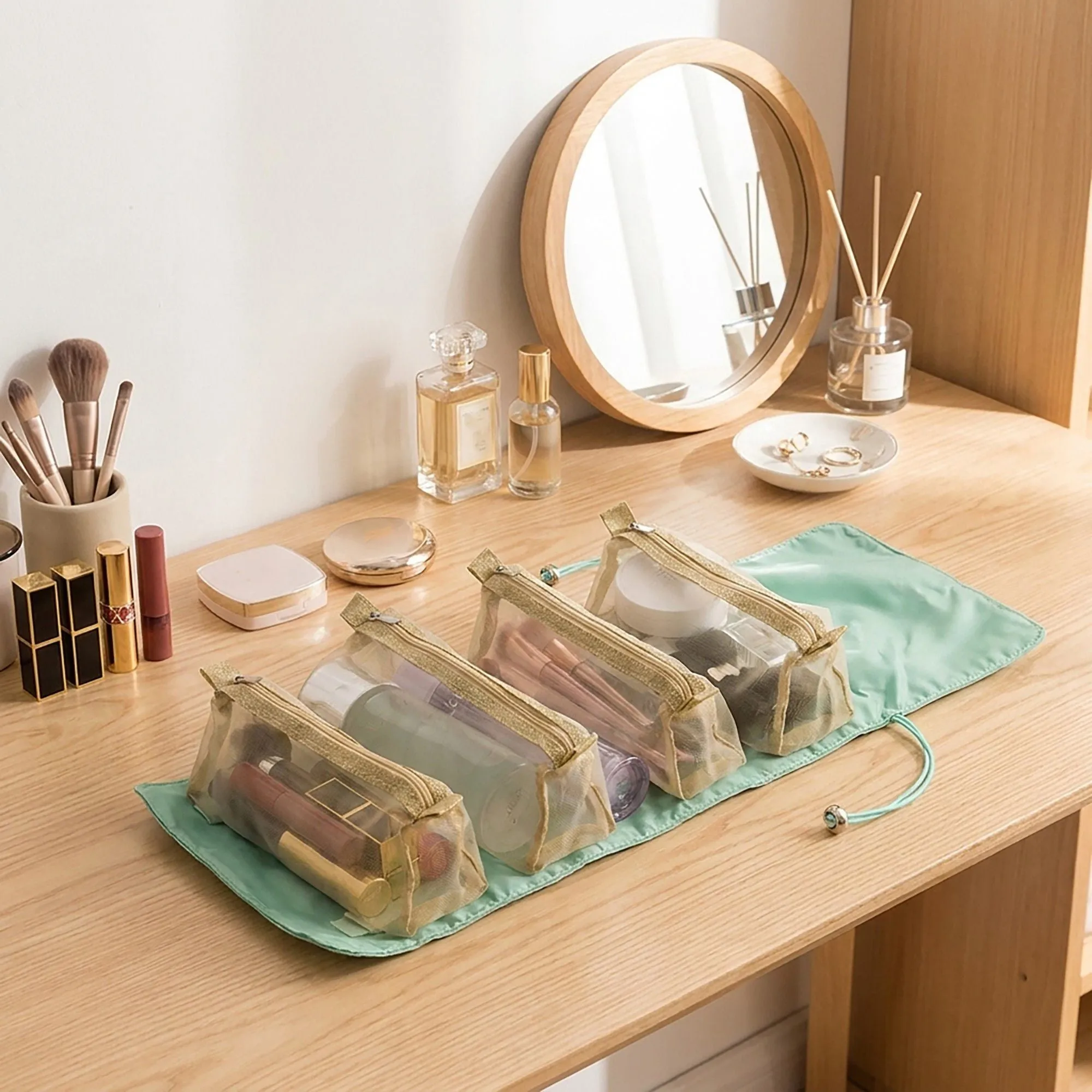 Hanging Travel Toiletry Bag with Clear Zipper Compartments and Roll-Up Organizer Design sold by Anna-Kaci product image thumbnail 5