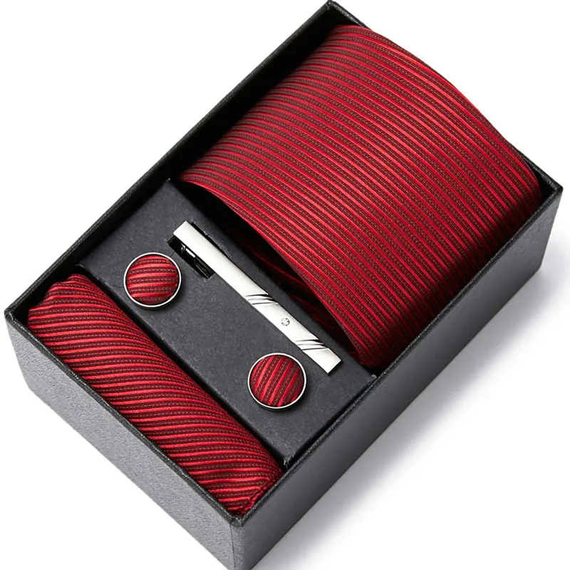 Men's Striped Tie Gift Set Necktie Pocket Square Cufflinks Tie Clip Formal Accessory Set made by Anna-Kaci