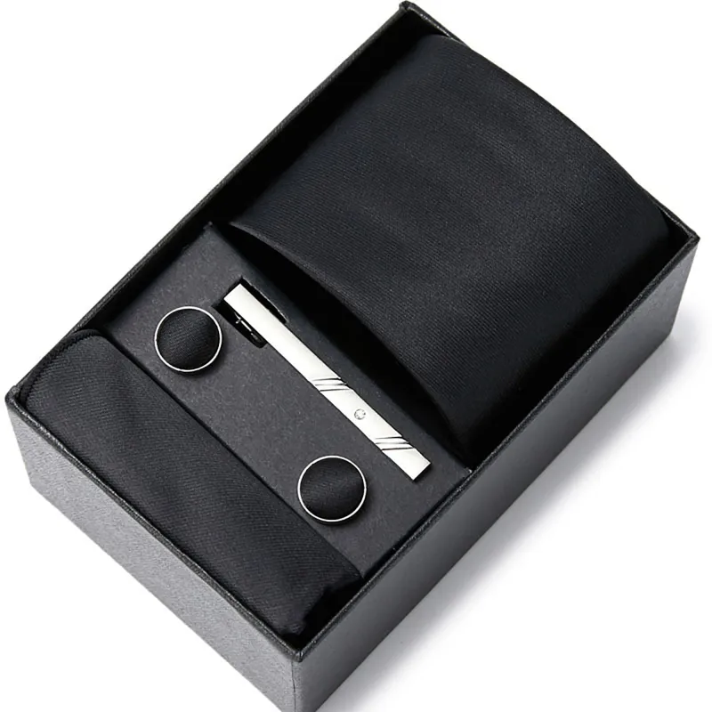 Men's Solid Textured Tie Gift Set Necktie Pocket Square Cufflinks Tie Clip Formal Accessory Set made by Anna-Kaci