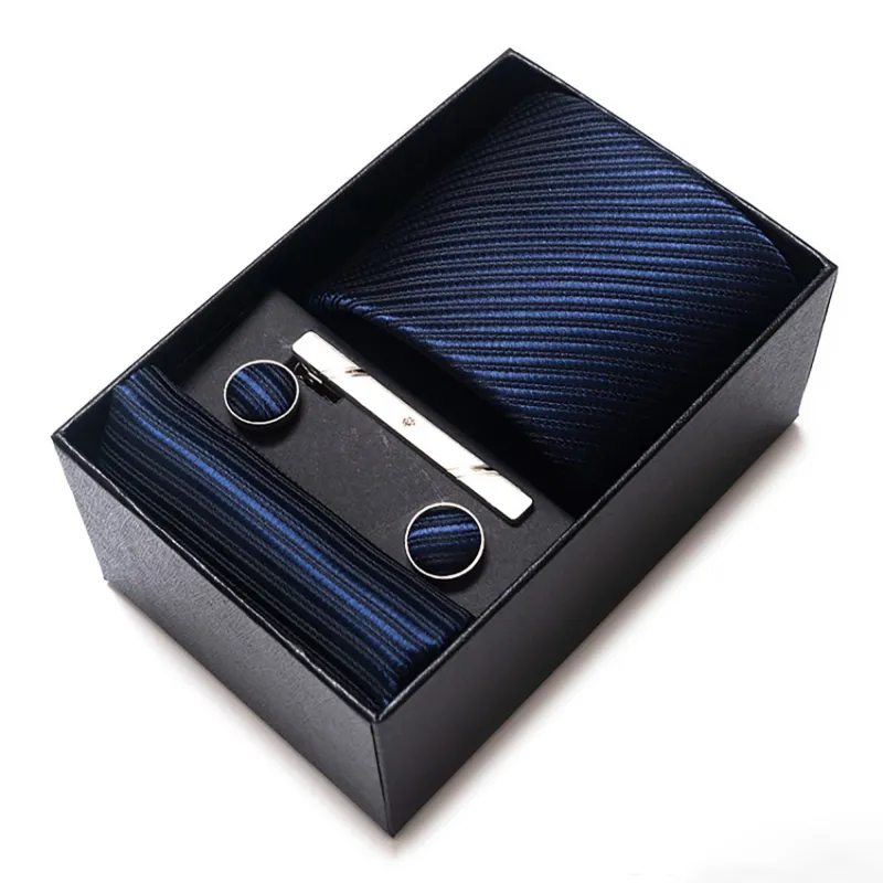 Men's Tonal Stripe Pattern Tie Gift Set Necktie Pocket Square Cufflinks Tie Clip Formal Accessory Set made by Anna-Kaci