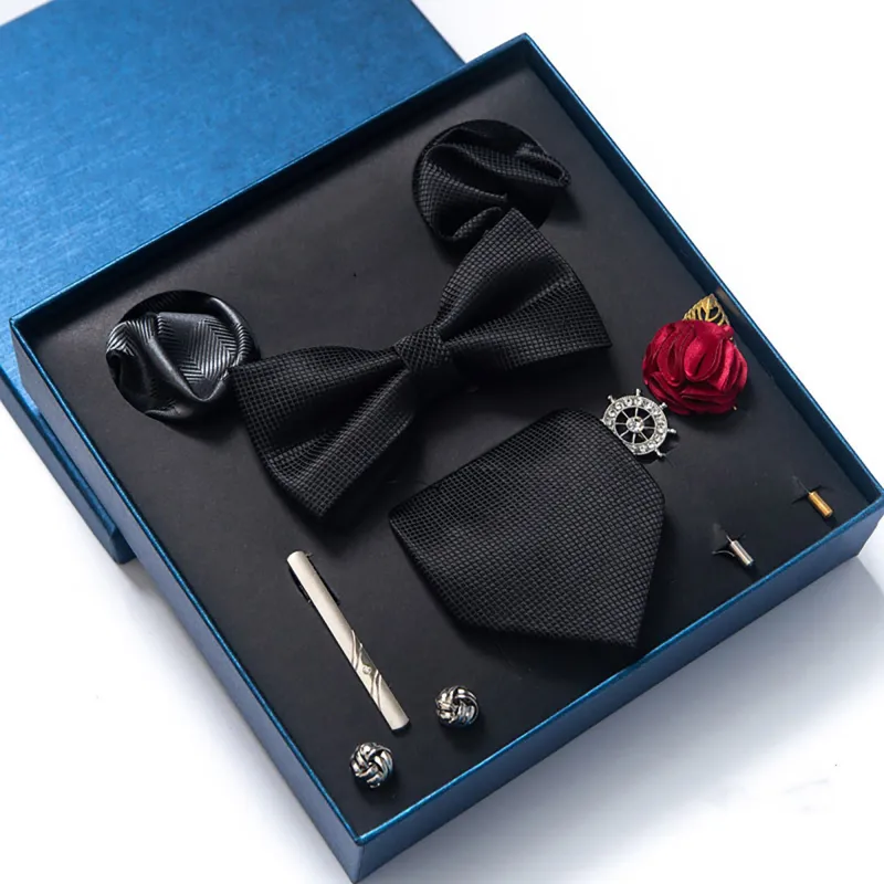 Men's Micro Grid Pattern Bow Tie Gift Set Pre-Tied Bowtie Pocket Square Cufflinks Tie Clip Formal Accessory Set made by Anna-Kaci