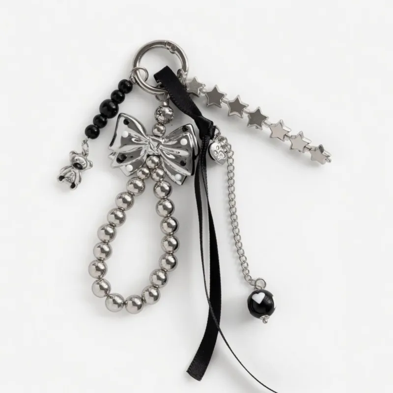 Bow Beaded Charm Keychain with Star Chain Teddy Bear Pendant Ribbon Tassel Bag Charm Key Ring Accessory made by Anna-Kaci