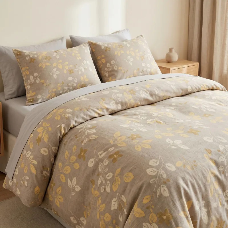 3-Piece Cotton Bedding Set with Duvet Cover and Pillowcases Soft Washed Fabric Botanical Floral Print made by Anna-Kaci