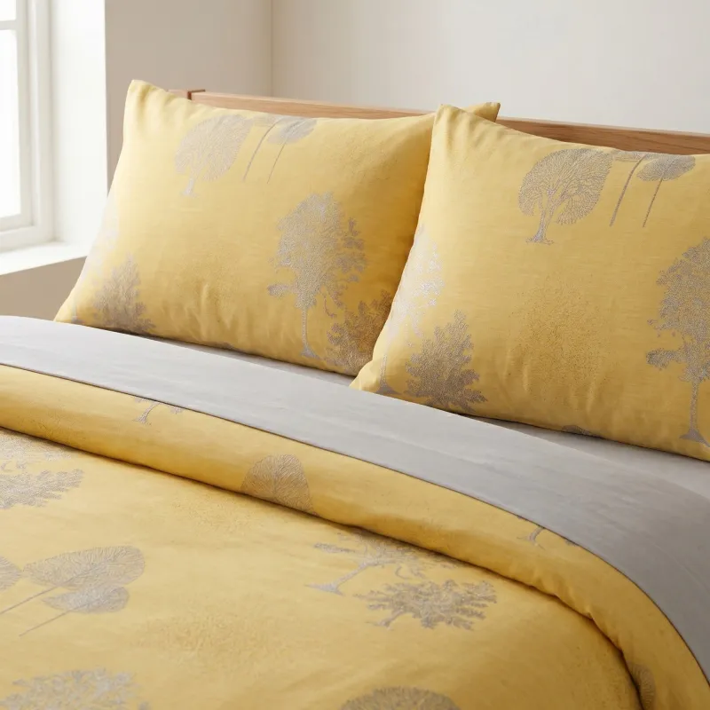 4-Piece Cotton Bedding Set with Elegant Tree Print Duvet Cover, Pillowcases, and Flat Sheet made by Anna-Kaci