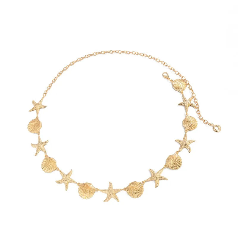 Starfish and Shell Metal Waist Chain Adjustable Beach Body Belt Ocean Style Waist Jewelry made by Anna-Kaci