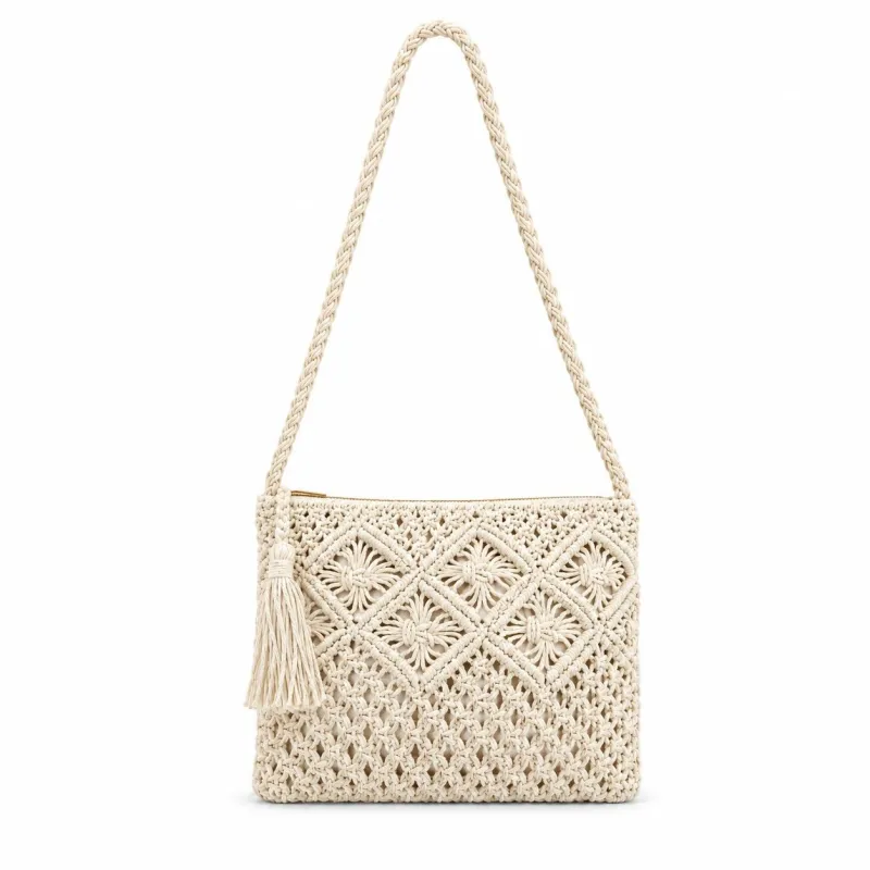 Macrame Crossbody Bag with Zip Closure and Interior Slip Pocket made by Anna-Kaci