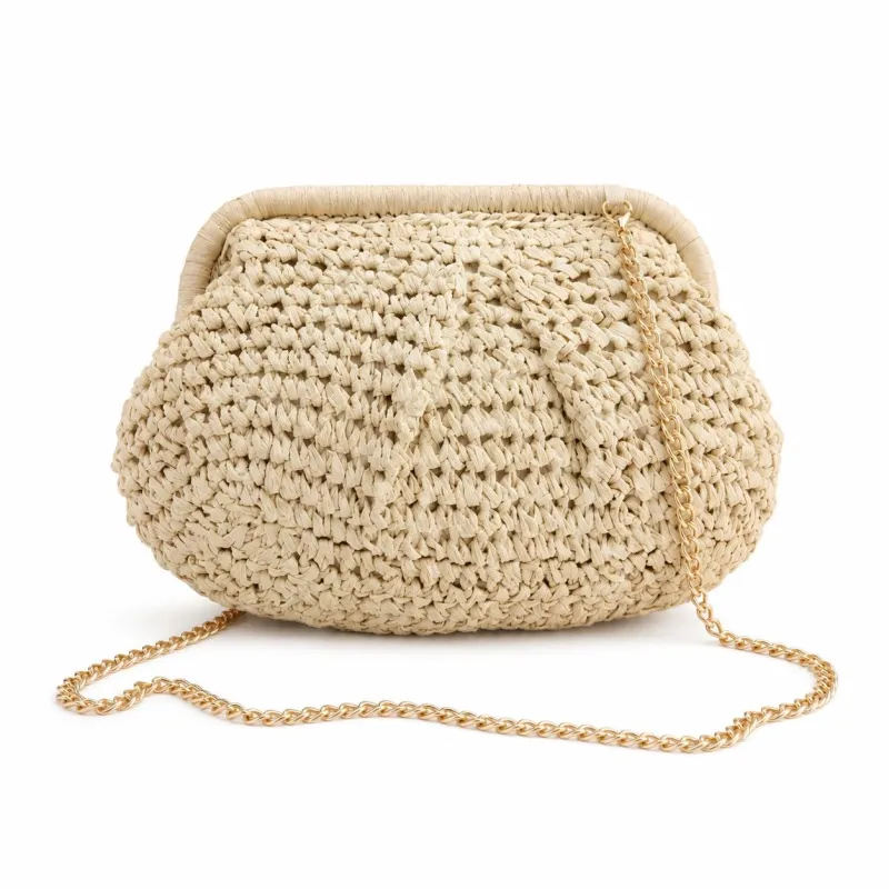 Woven Straw Crossbody Bag Small Chain Shoulder Handbag with Flap Closure made by Anna-Kaci