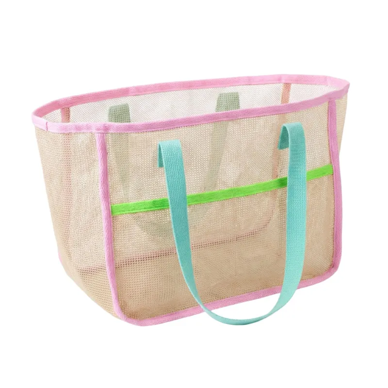Mesh Tote Bag with Colorblock Trim and Shoulder Handles made by Anna-Kaci