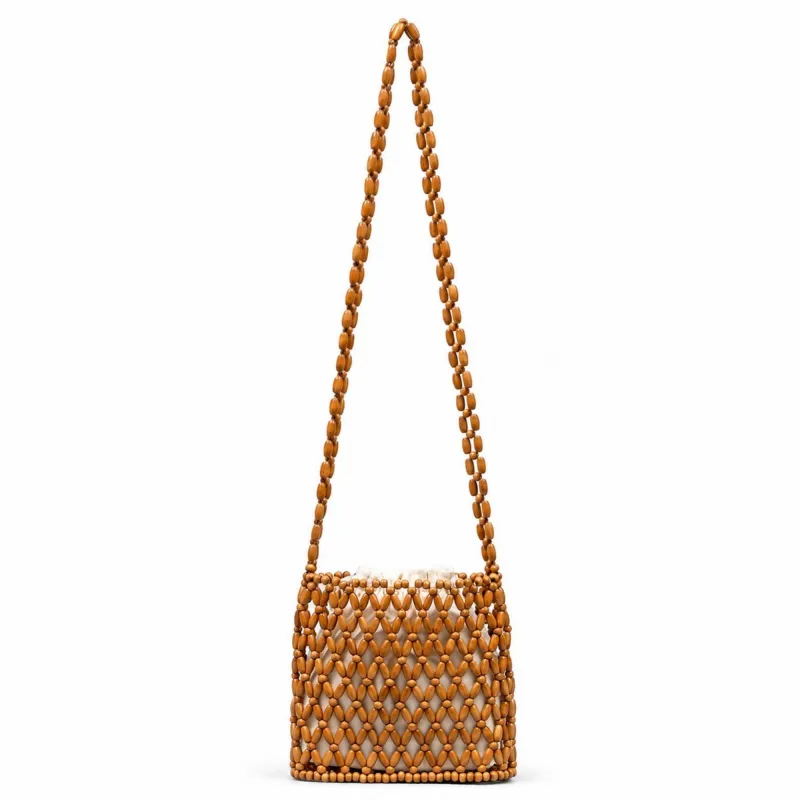 Hand-Crafted Wooden Beaded Crossbody Bag for Women - Lightweight Geometric Pattern Purse made by Anna-Kaci