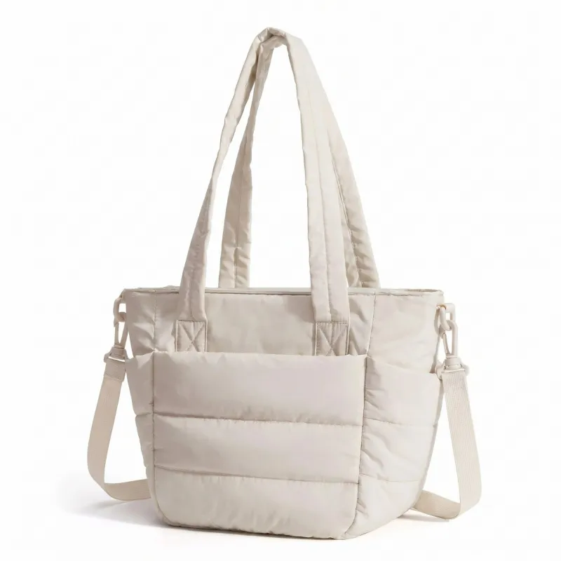 Quilted Puffer Tote Bag with Adjustable Shoulder Strap Multi Pocket Lightweight Carryall Handbag 13x6x10 in made by Anna-Kaci