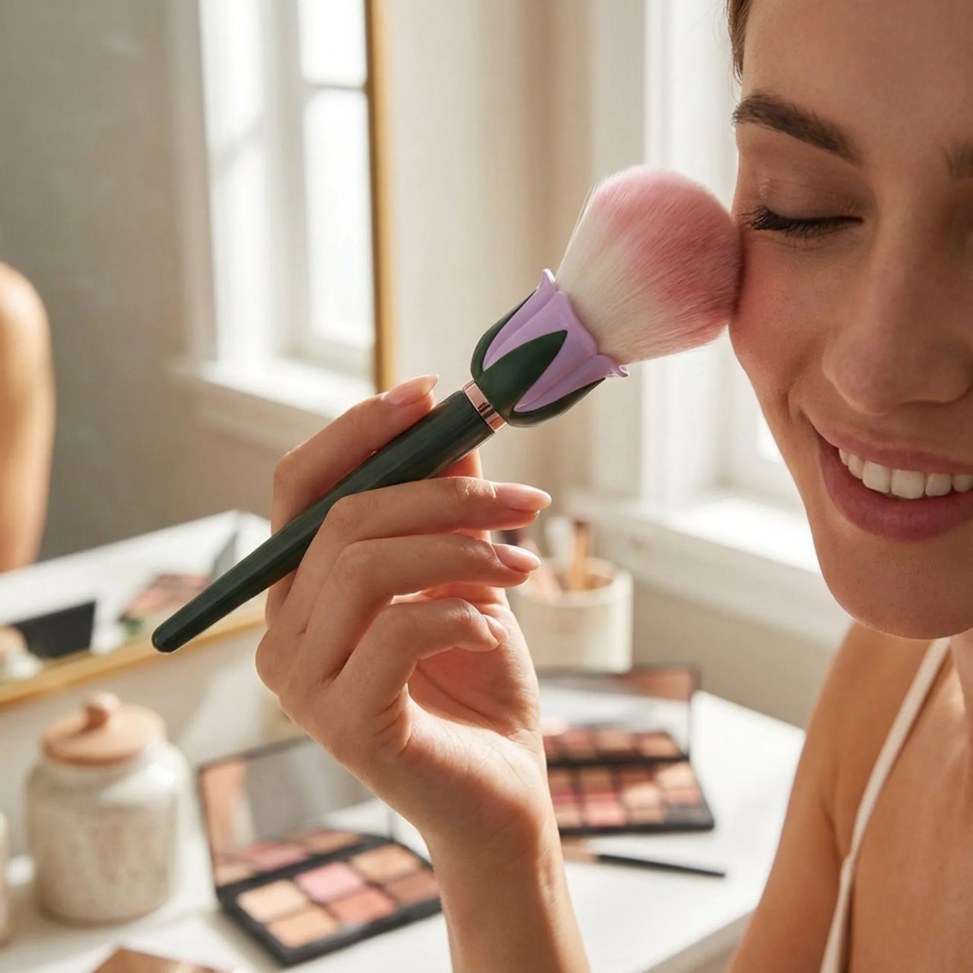 Flower-Shaped Soft Face Powder Brush with Sculpted Handle and Decorative Design sold by Anna-Kaci product image thumbnail 4