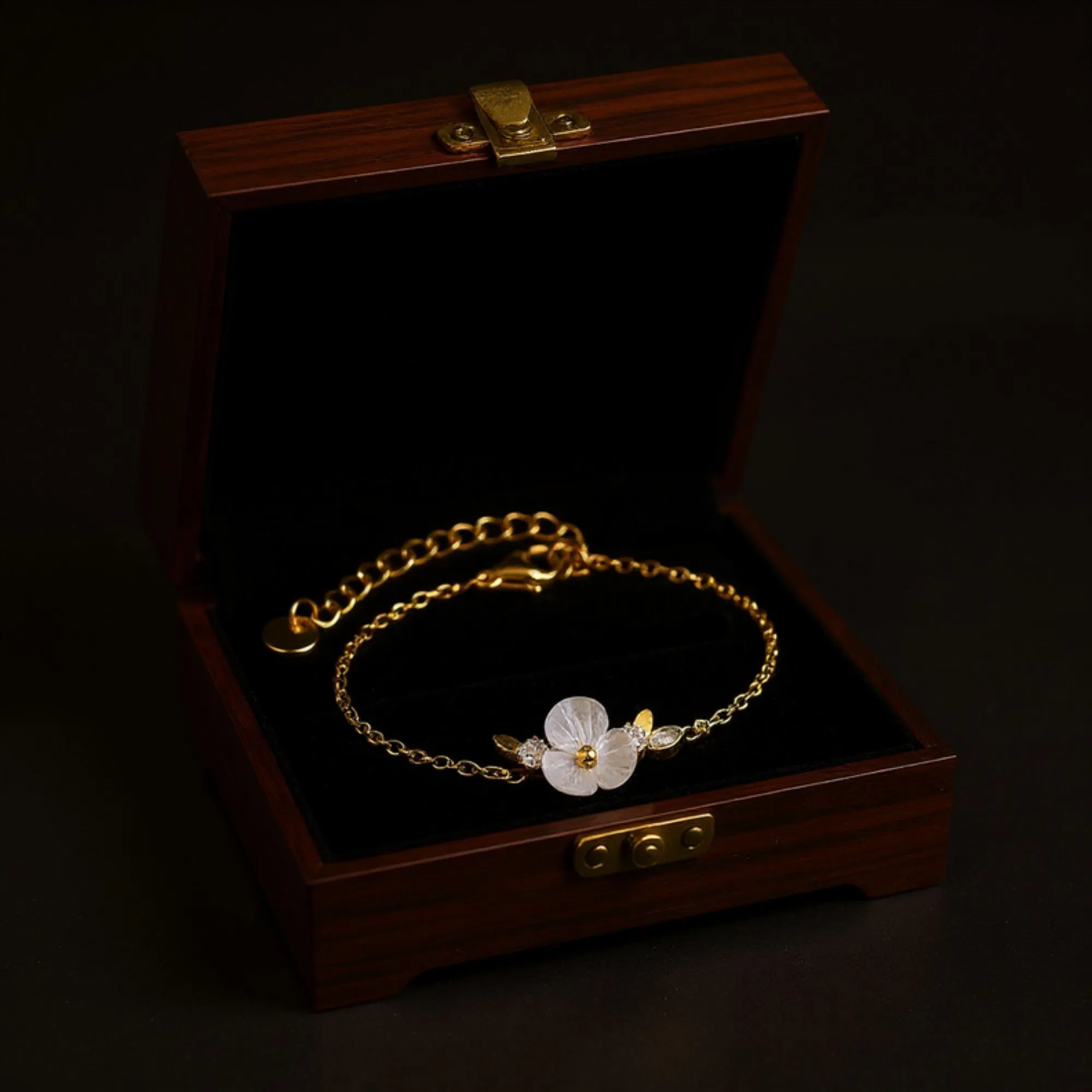 Women's Delicate Floral Charm Bracelet with Gold Tone Chain and Petite Mother-of-Pearl Style Flower Accents sold by Anna-Kaci product image thumbnail 2