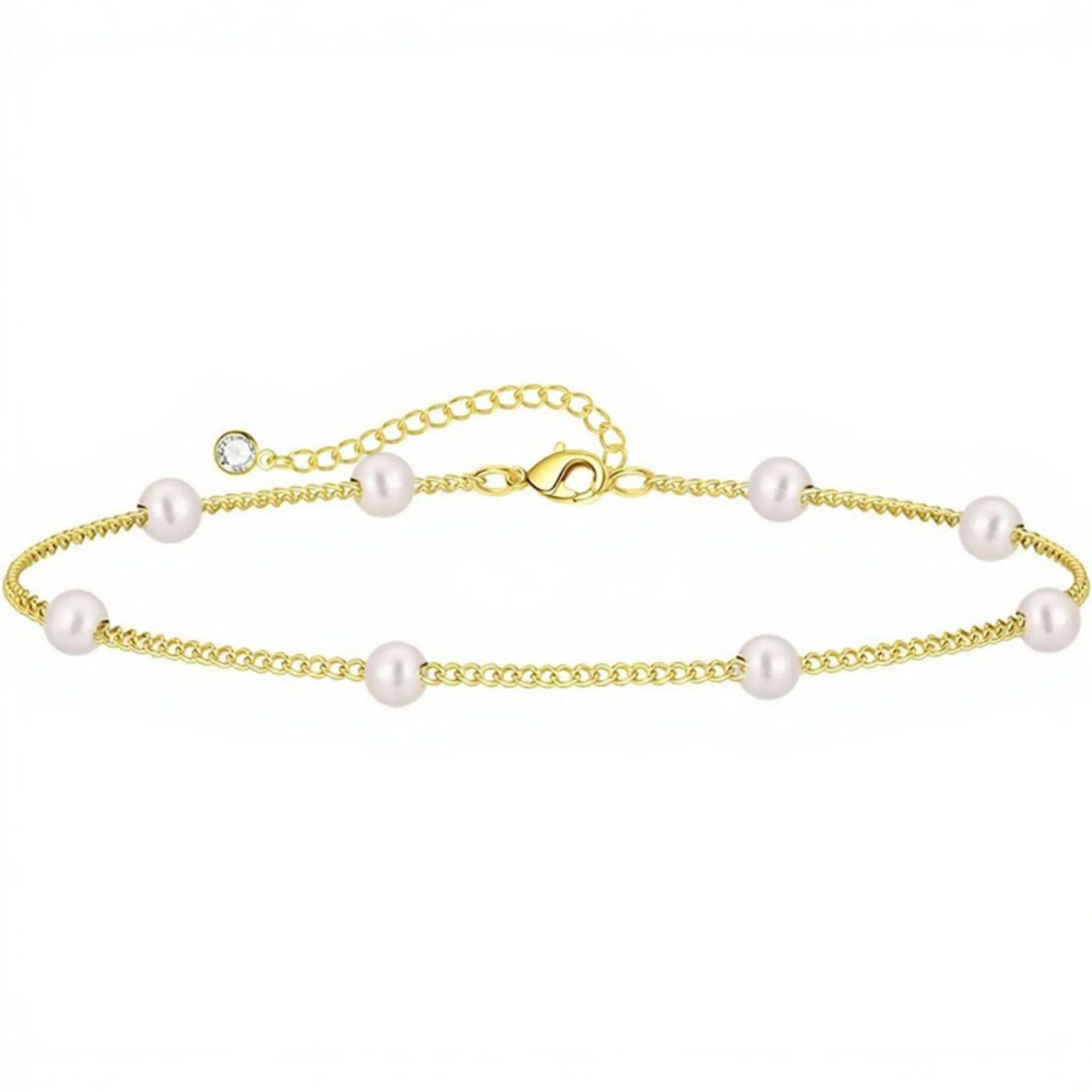 Women's Pearl Beaded Chain Bracelet with Adjustable Clasp Design sold by Anna-Kaci