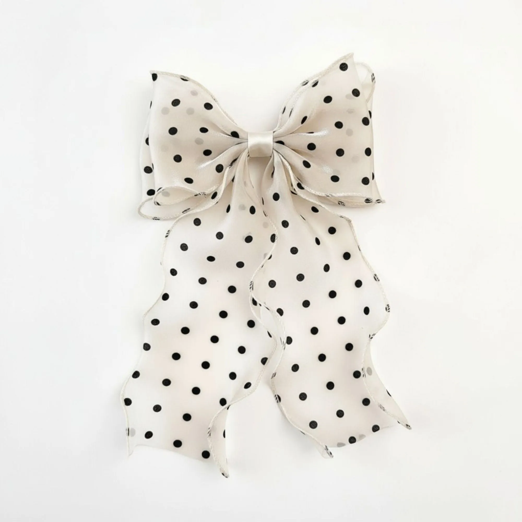 Polka Dot Chiffon Bow Hair Clip with Flowing Ribbon Tails and Lightweight Sheer Fabric sold by Anna-Kaci product image thumbnail 2