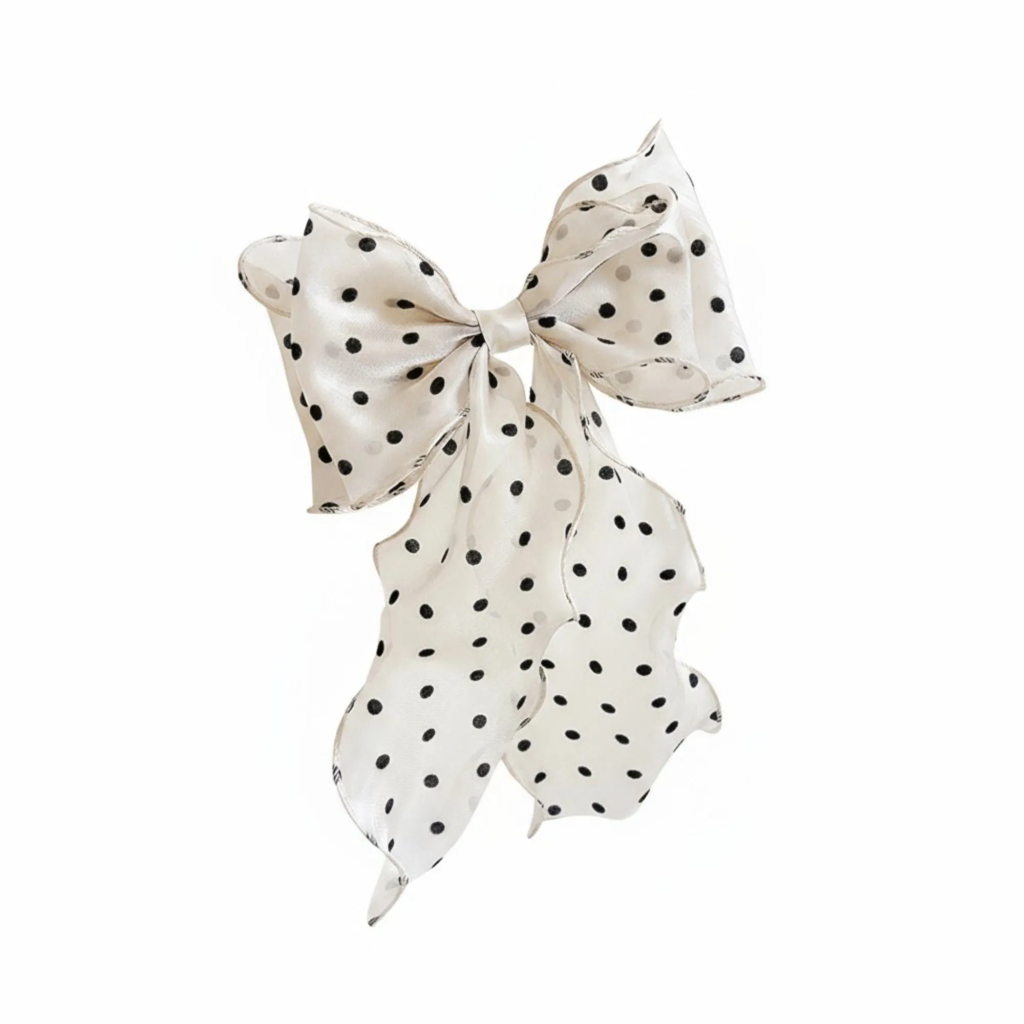 Polka Dot Chiffon Bow Hair Clip with Flowing Ribbon Tails and Lightweight Sheer Fabric sold by Anna-Kaci product image thumbnail 3