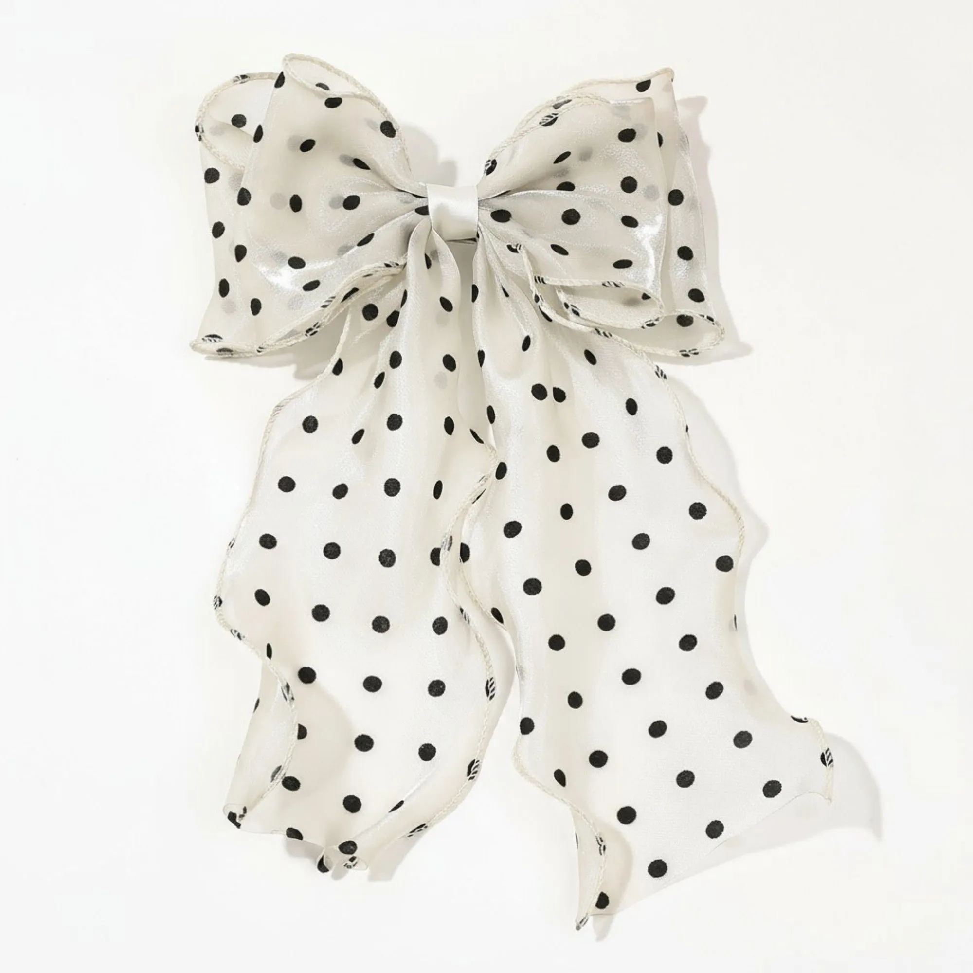 Polka Dot Chiffon Bow Hair Clip with Flowing Ribbon Tails and Lightweight Sheer Fabric sold by Anna-Kaci product image thumbnail 4
