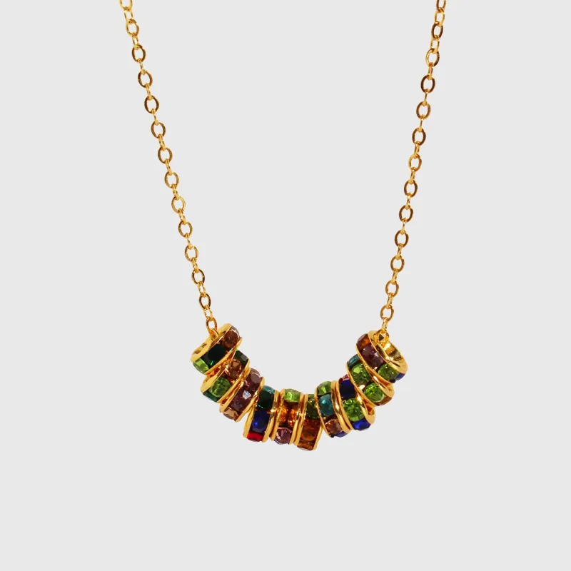 Women's Rainbow Zirconia Circle Necklace made by Anna-Kaci