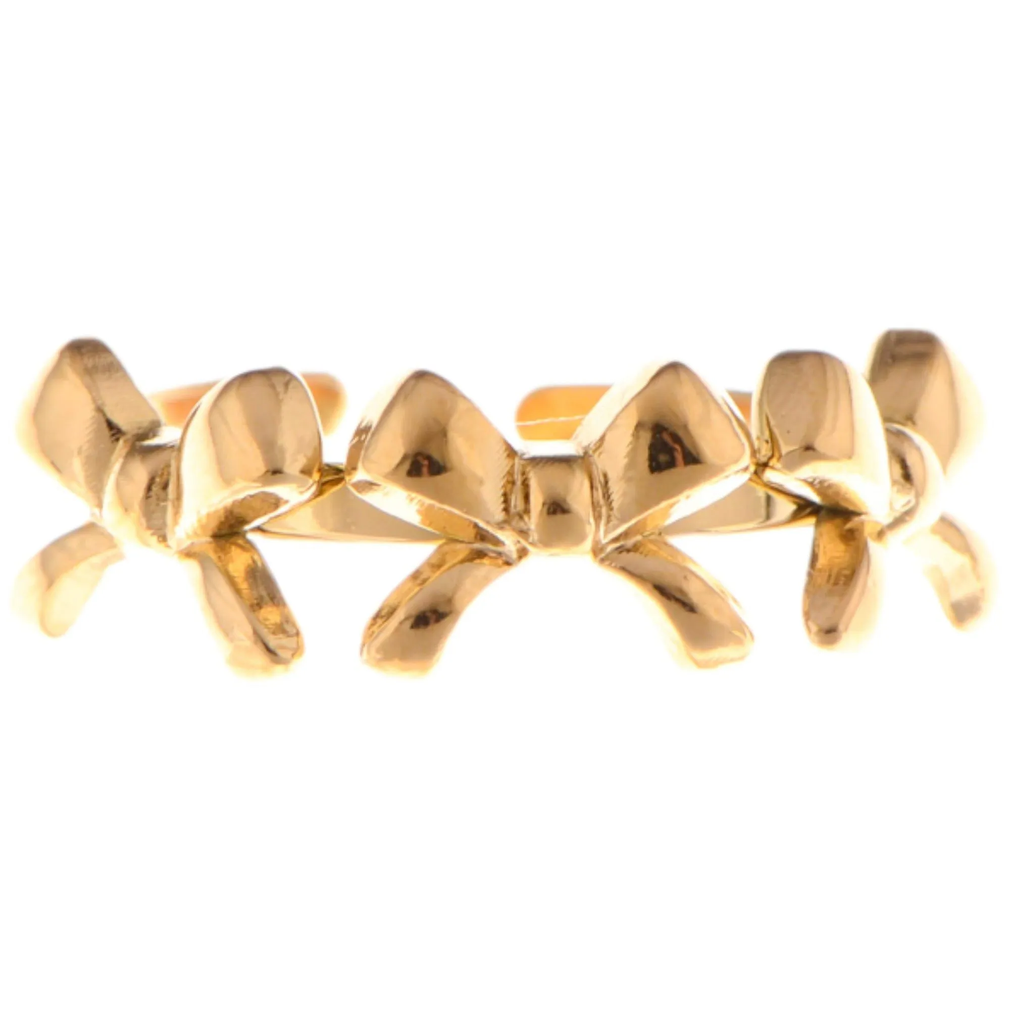 Gold Tone Bow Design Adjustable Fashion Ring with Triple Bow Accents sold by Anna-Kaci