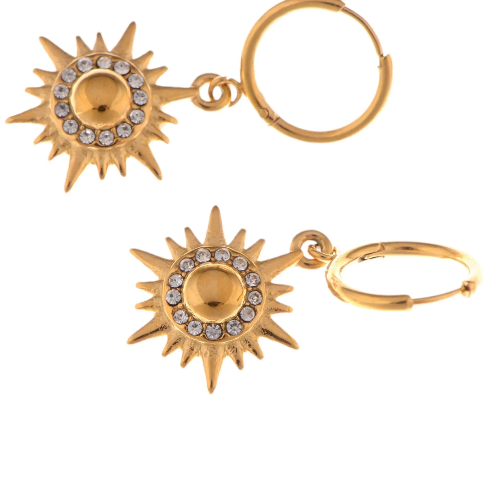 Gold Tone Sunburst Dangle Fashion Earrings with Rhinestone Accents sold by Anna-Kaci product image thumbnail 3