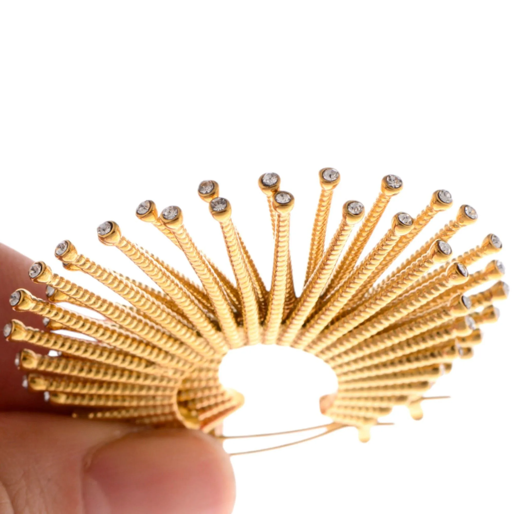 Gold Fan Hoop Fashion Earrings with Intricate Textured Detailing sold by Anna-Kaci product image thumbnail 3