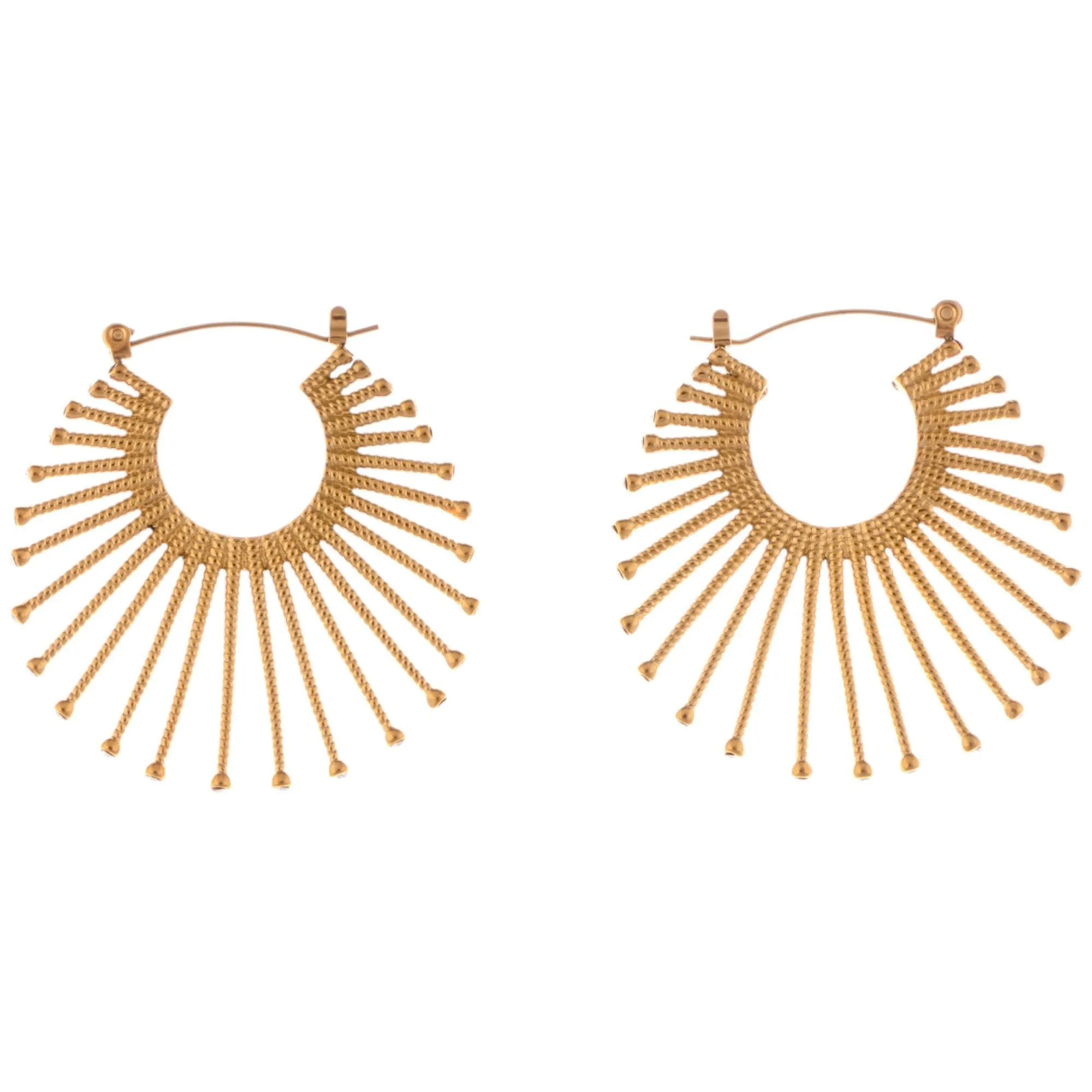 Gold Fan Hoop Fashion Earrings with Intricate Textured Detailing sold by Anna-Kaci