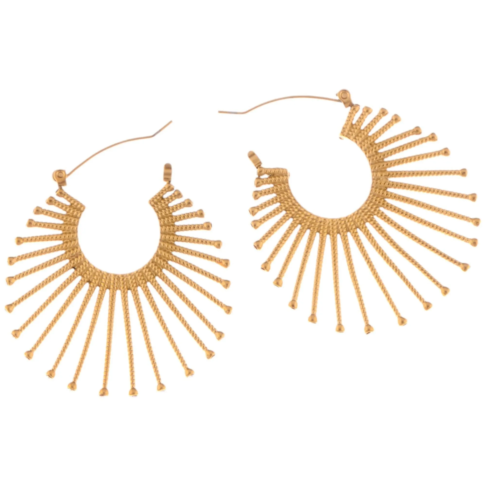 Gold Fan Hoop Fashion Earrings with Intricate Textured Detailing sold by Anna-Kaci product image thumbnail 2