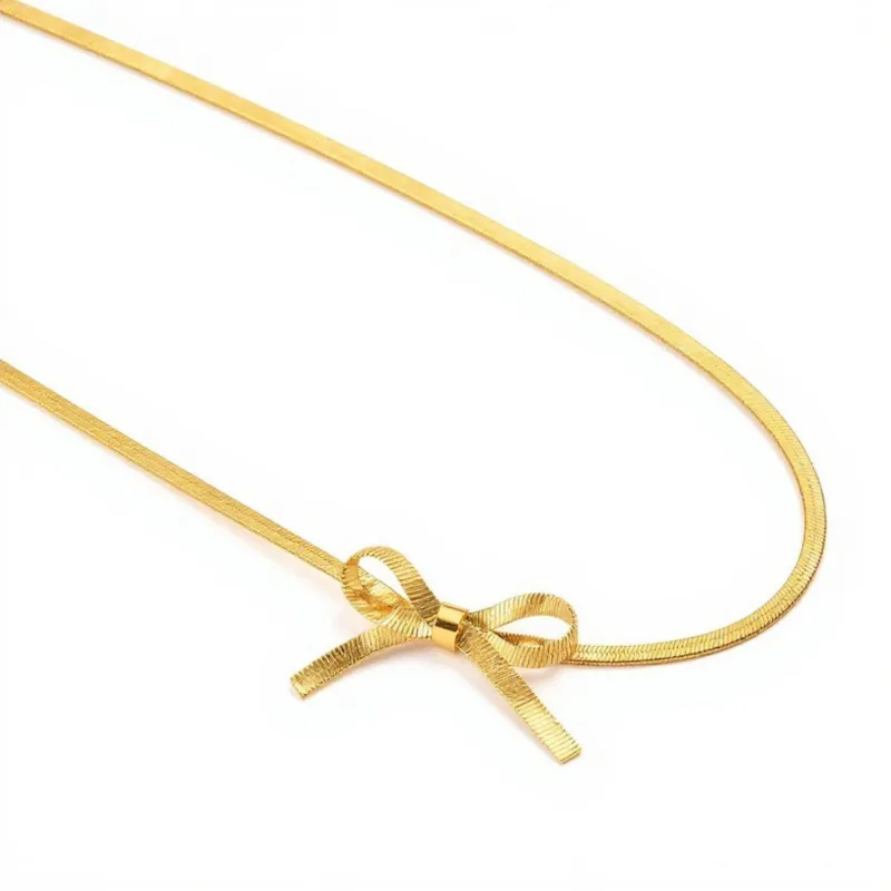 Bow Accent Chain Necklace Minimalist Ribbon Design Delicate Lightweight Jewelry made by Anna-Kaci
