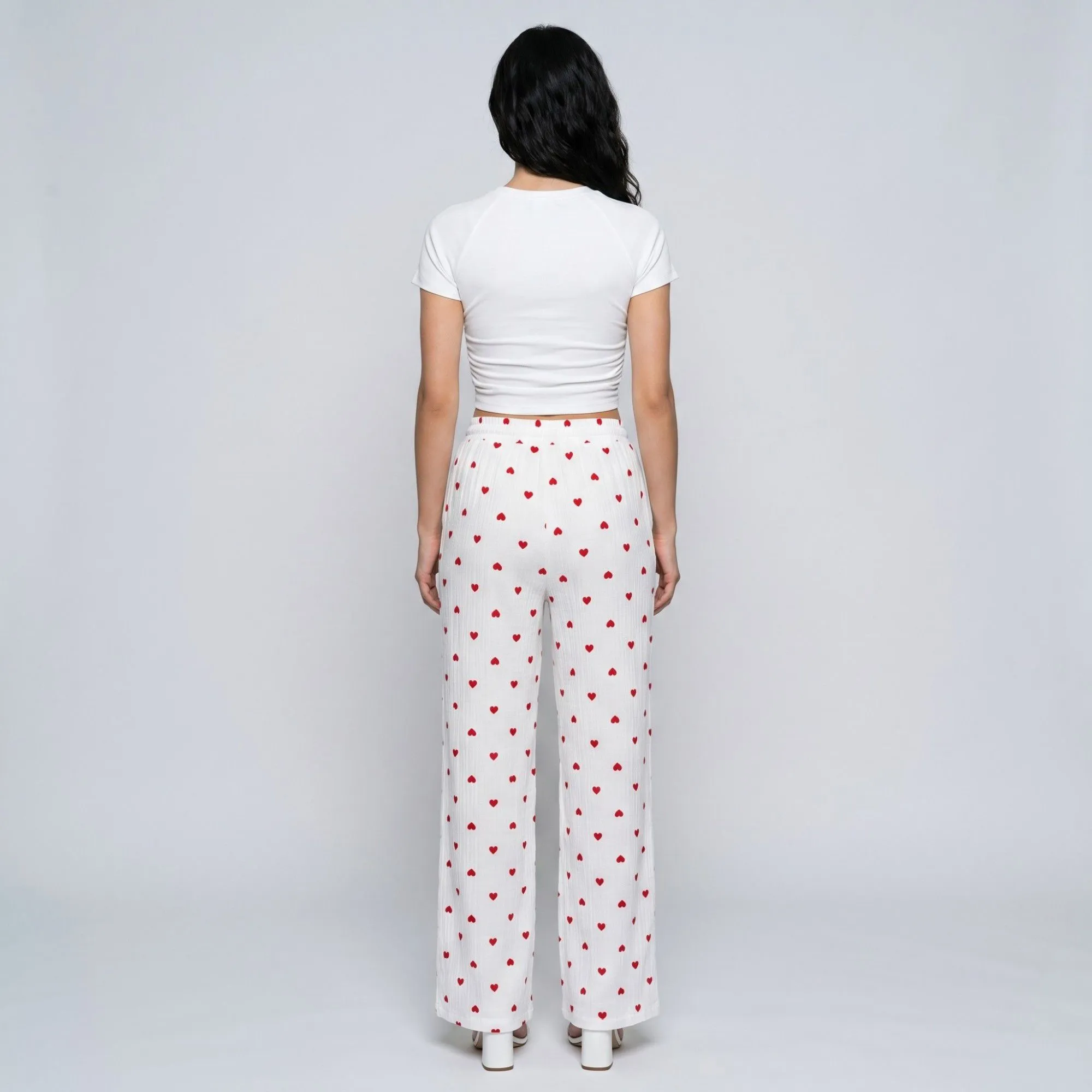 Heart Print Wide Leg Lounge Pants Elastic Drawstring Waist Casual Trousers with Pockets sold by Anna-Kaci product image thumbnail 4