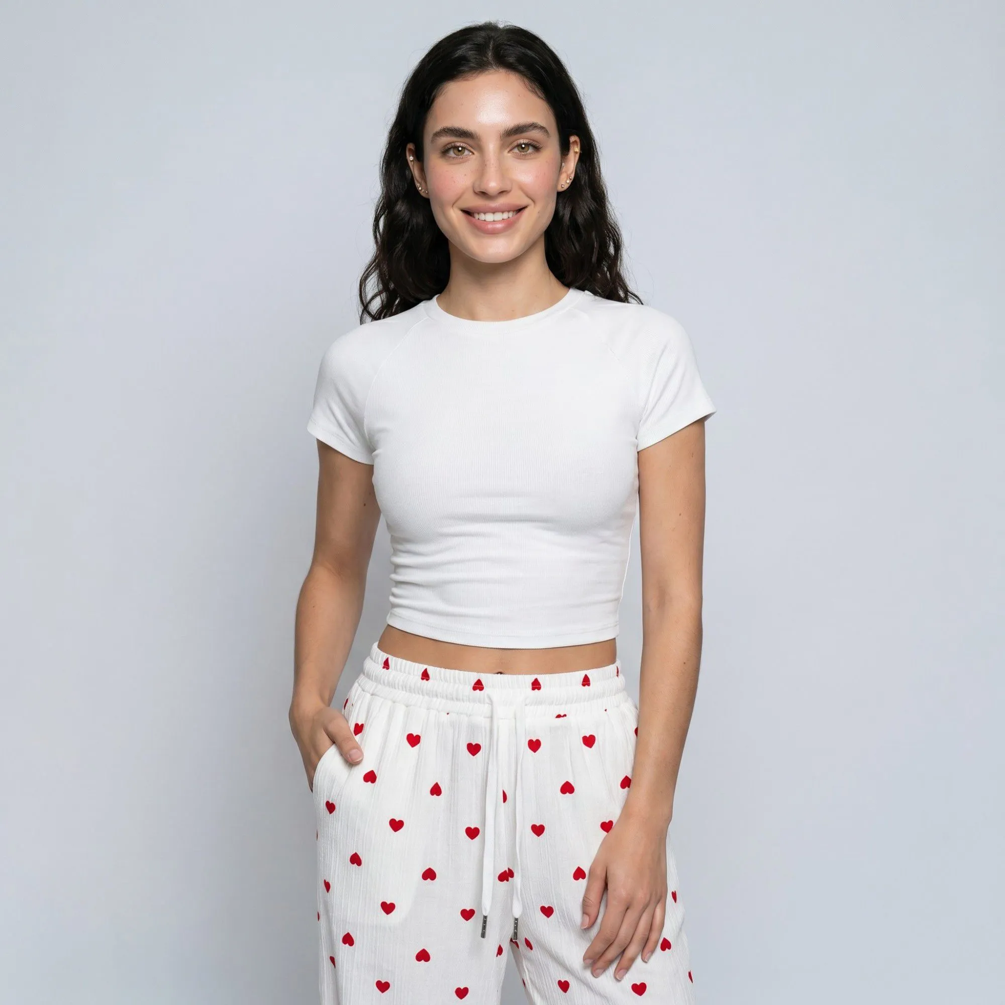 Heart Print Wide Leg Lounge Pants Elastic Drawstring Waist Casual Trousers with Pockets sold by Anna-Kaci product image thumbnail 2