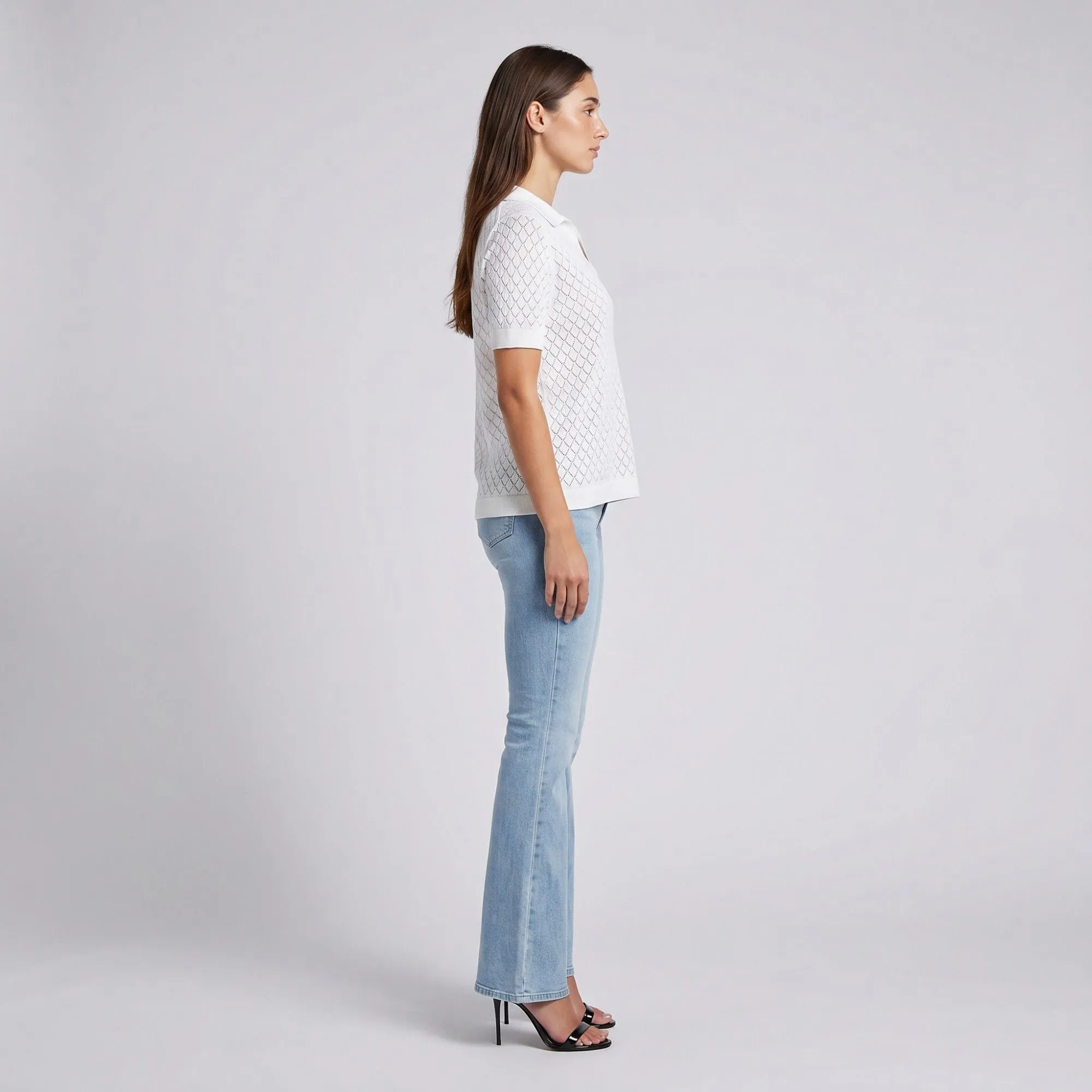 Pointelle Knit Polo Shirt Short Sleeve V-Neck Diamond Pattern Top sold by Anna-Kaci product image thumbnail 4