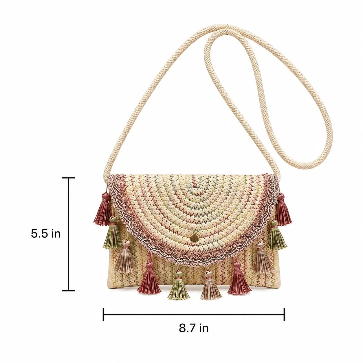 Boho Woven Fabric Crossbody Bag with Tassel Trim and Magnetic Closure sold by Anna-Kaci product image thumbnail 4
