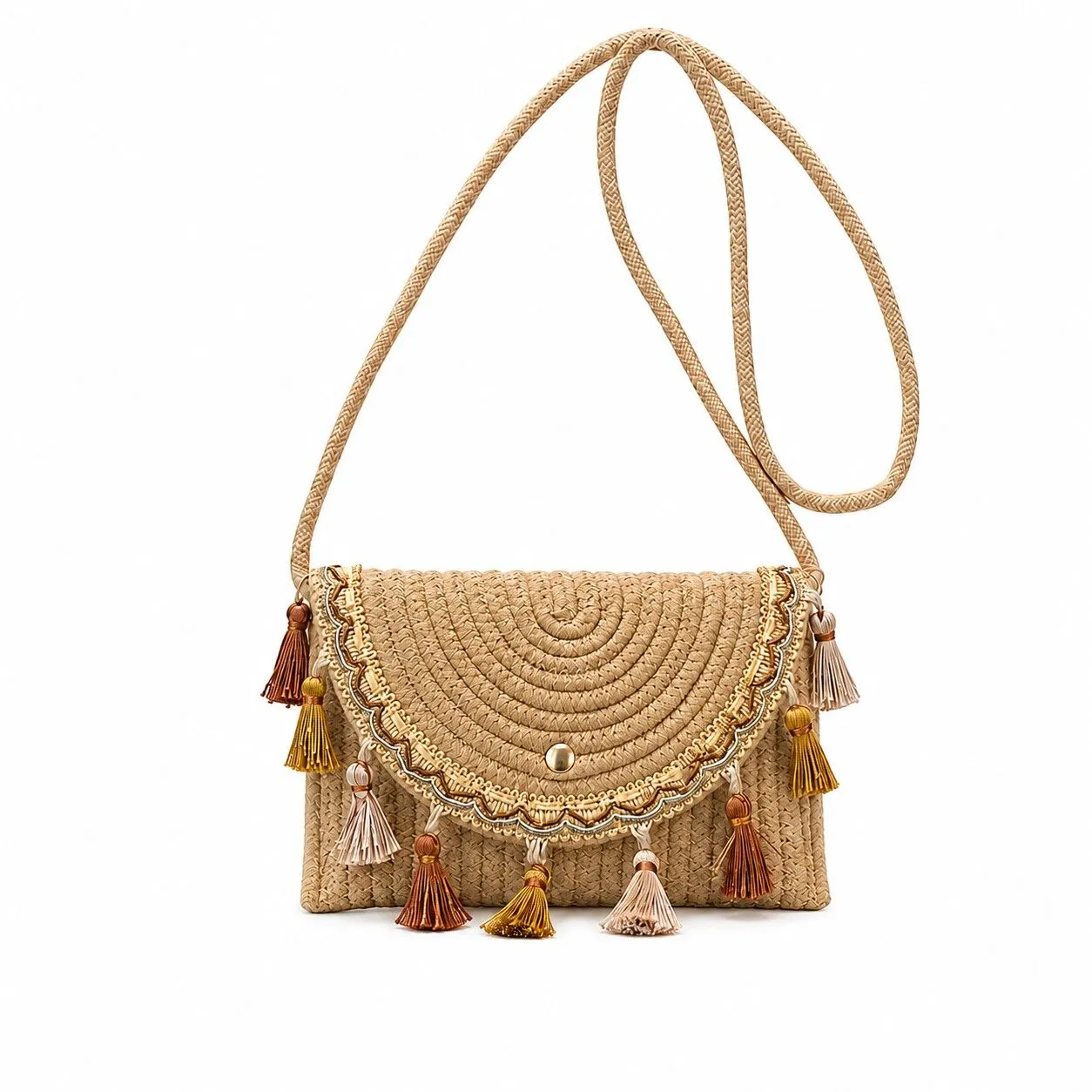 Boho Woven Fabric Crossbody Bag with Tassel Trim and Magnetic Closure sold by Anna-Kaci product image thumbnail 5