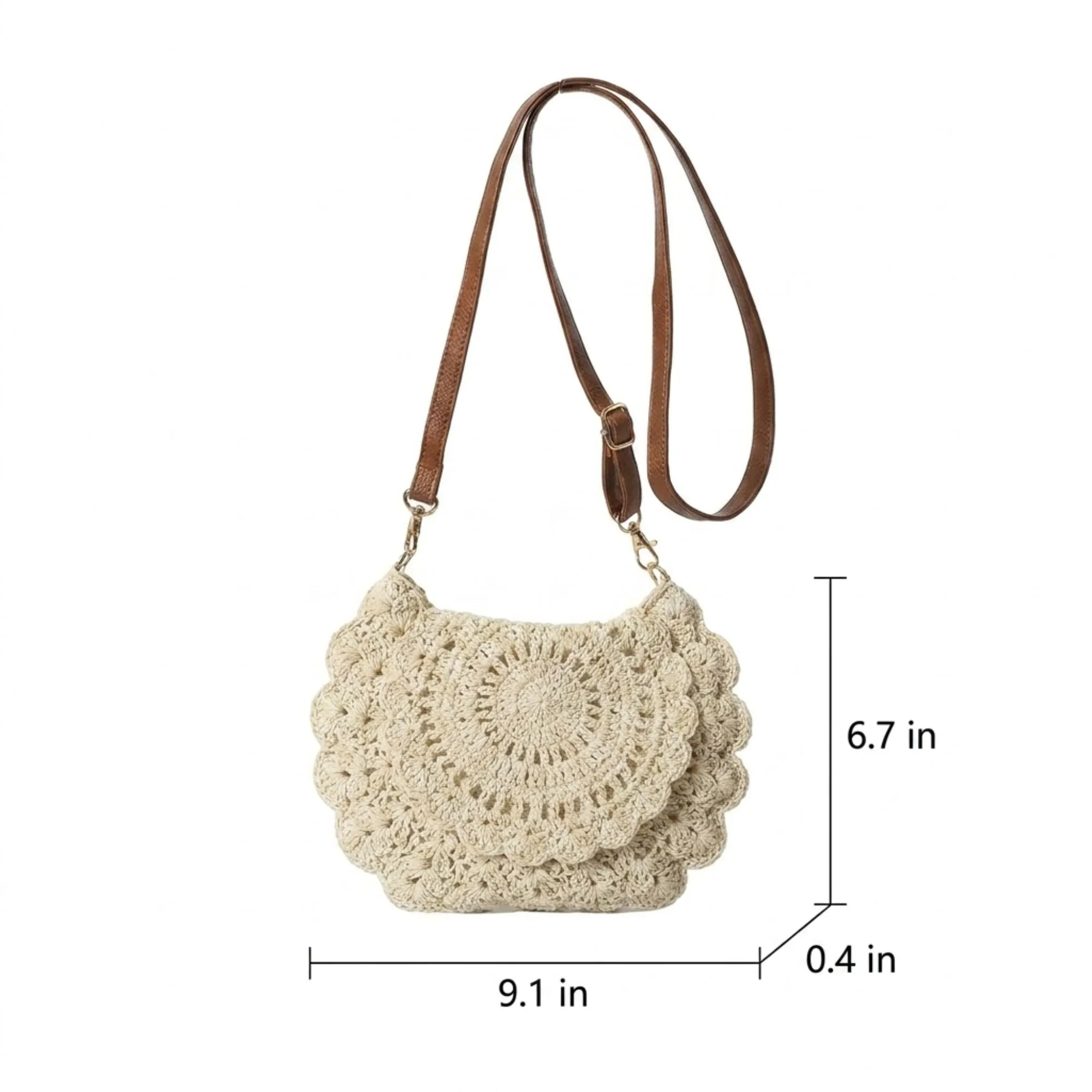 Crochet Crossbody Bag with Scalloped Flap and Adjustable Strap sold by Anna-Kaci product image thumbnail 5