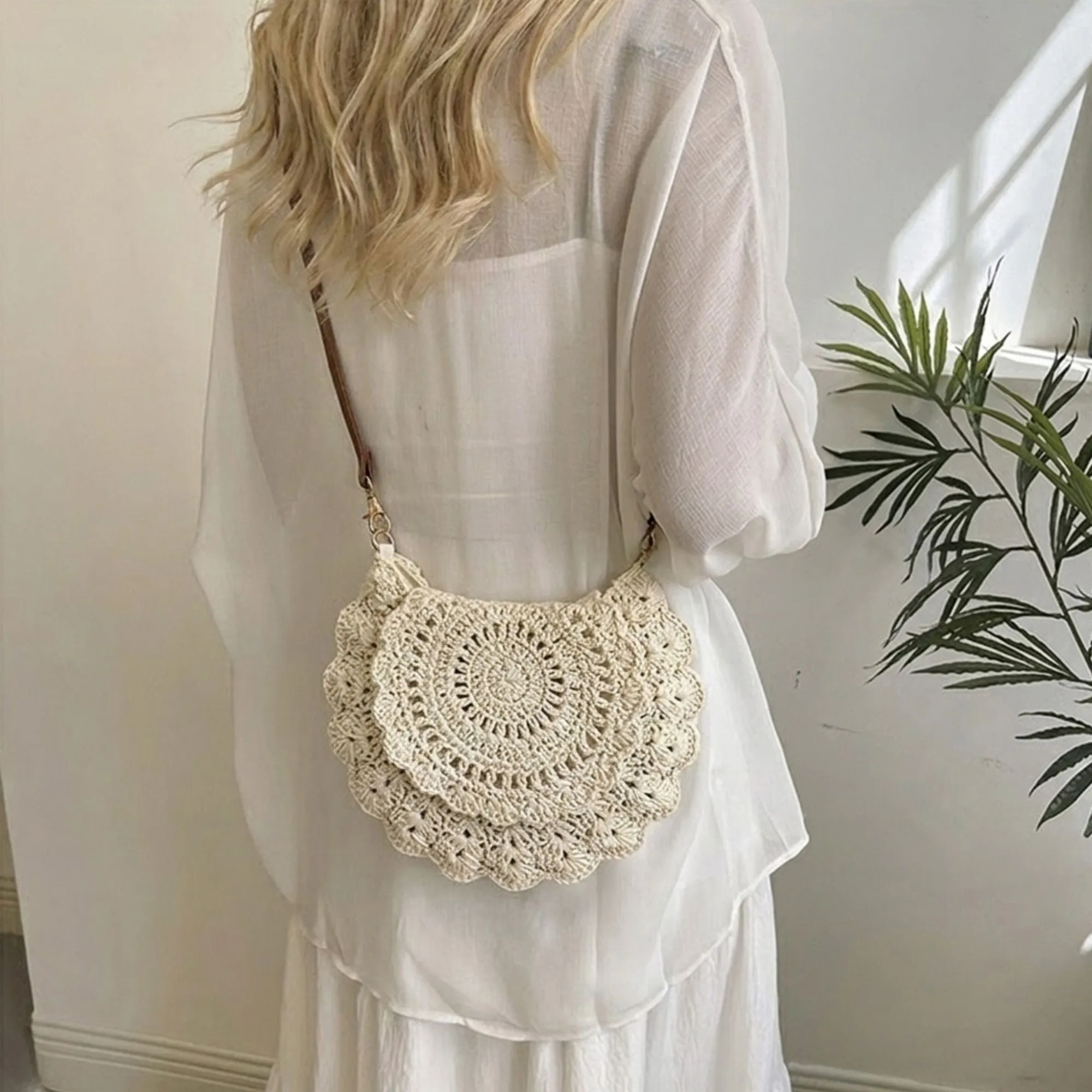 Crochet Crossbody Bag with Scalloped Flap and Adjustable Strap sold by Anna-Kaci product image thumbnail 3