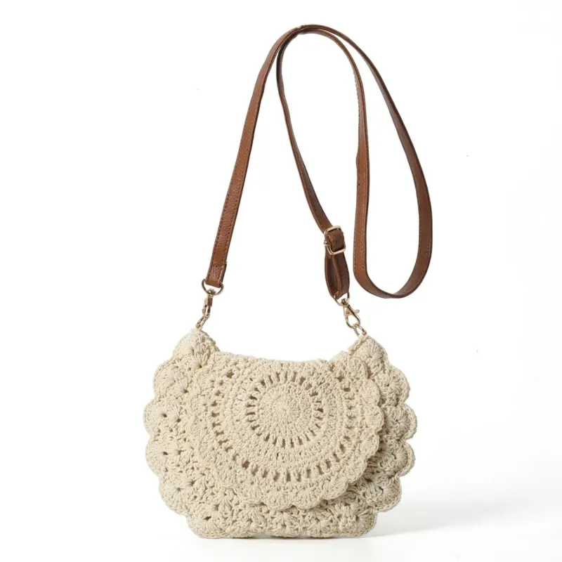 Crochet Crossbody Bag with Scalloped Flap and Adjustable Strap made by Anna-Kaci