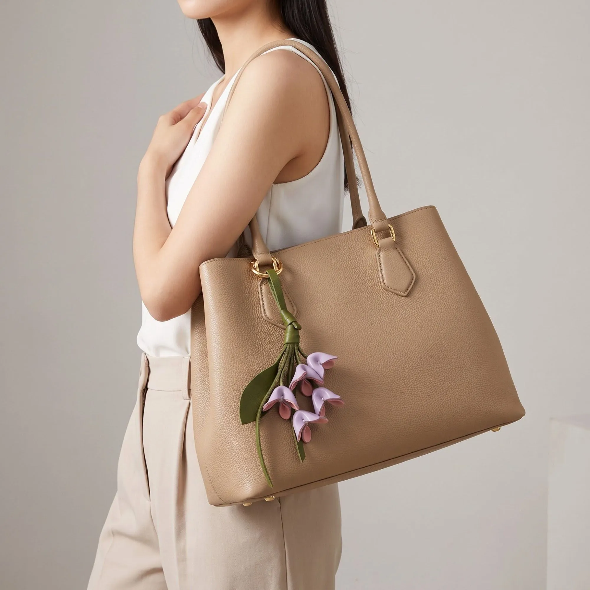 Floral Bag Charm with Tassel Strap and Gold Tone Ring sold by Anna-Kaci product image thumbnail 4