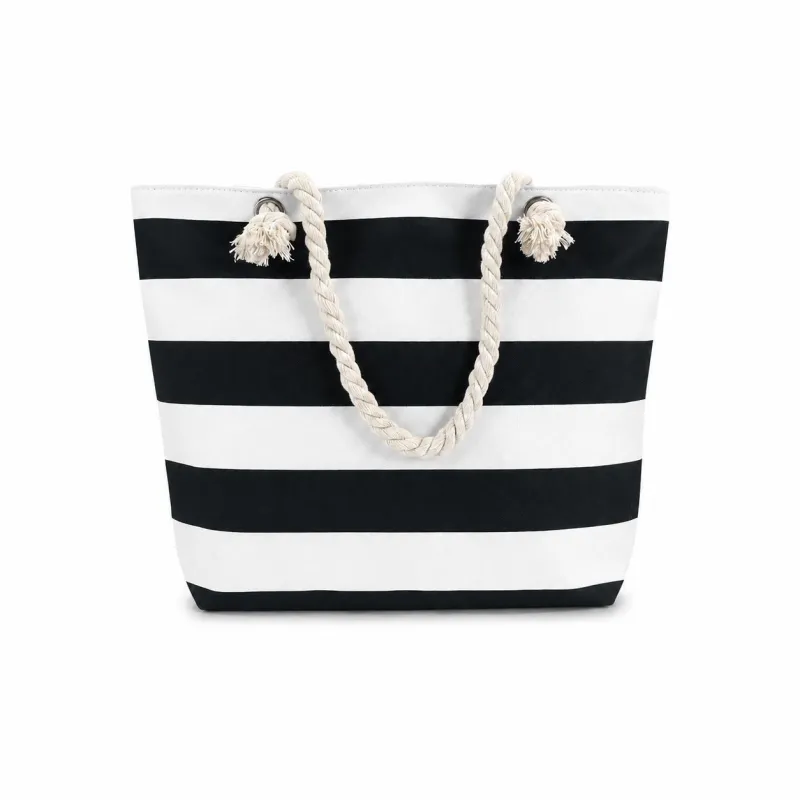 Striped Canvas Beach Tote Bag with Zip Closure and Rope Shoulder Handles made by Anna-Kaci