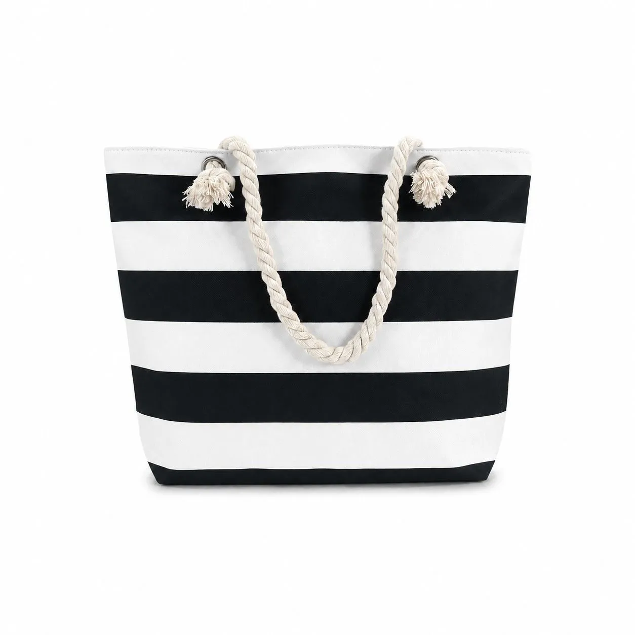 Striped Canvas Beach Tote Bag with Zip Closure and Rope Shoulder Handles sold by Anna-Kaci