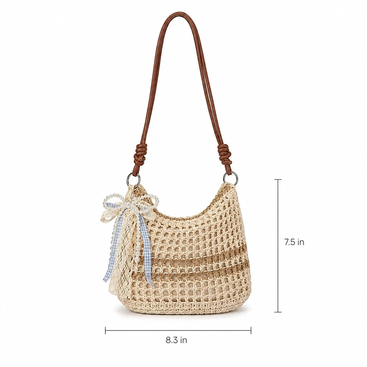 Decorative Woven Crossbody Bag with Pearl Charm, Scarf Accent and Zip Closure sold by Anna-Kaci product image thumbnail 4