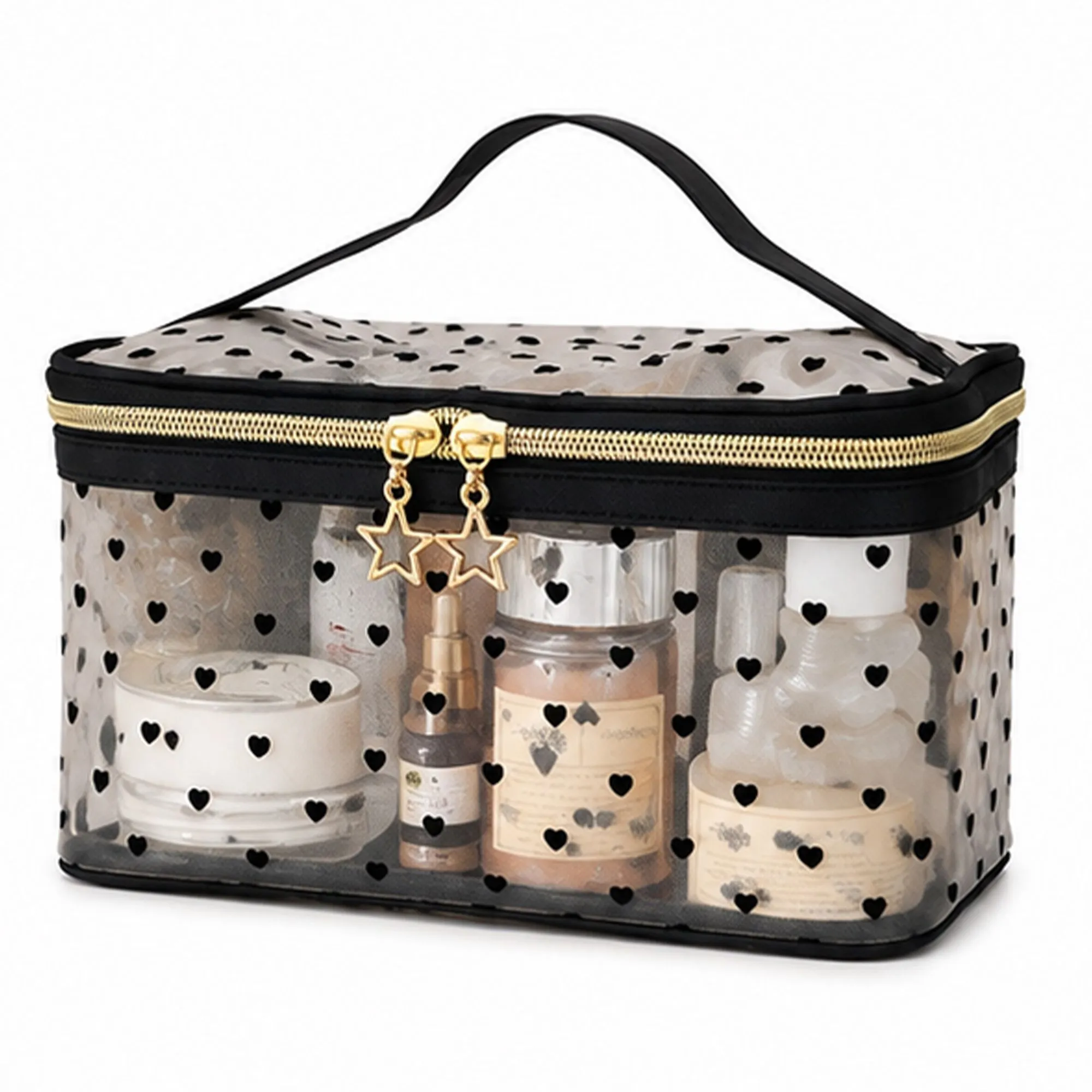 Heart Print Mesh Makeup Bag Large Travel Cosmetic Toiletry Organizer with Handle sold by Anna-Kaci product image thumbnail 3