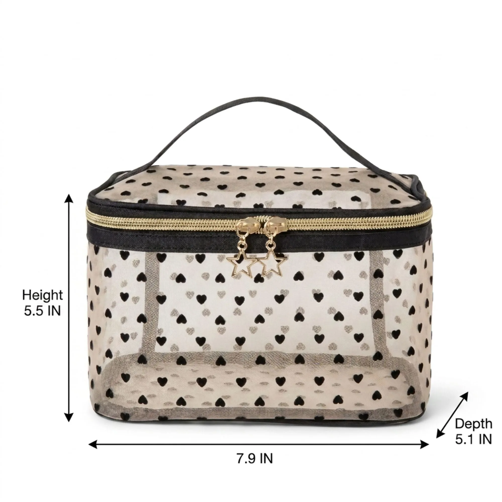Heart Print Mesh Makeup Bag Large Travel Cosmetic Toiletry Organizer with Handle sold by Anna-Kaci product image thumbnail 5