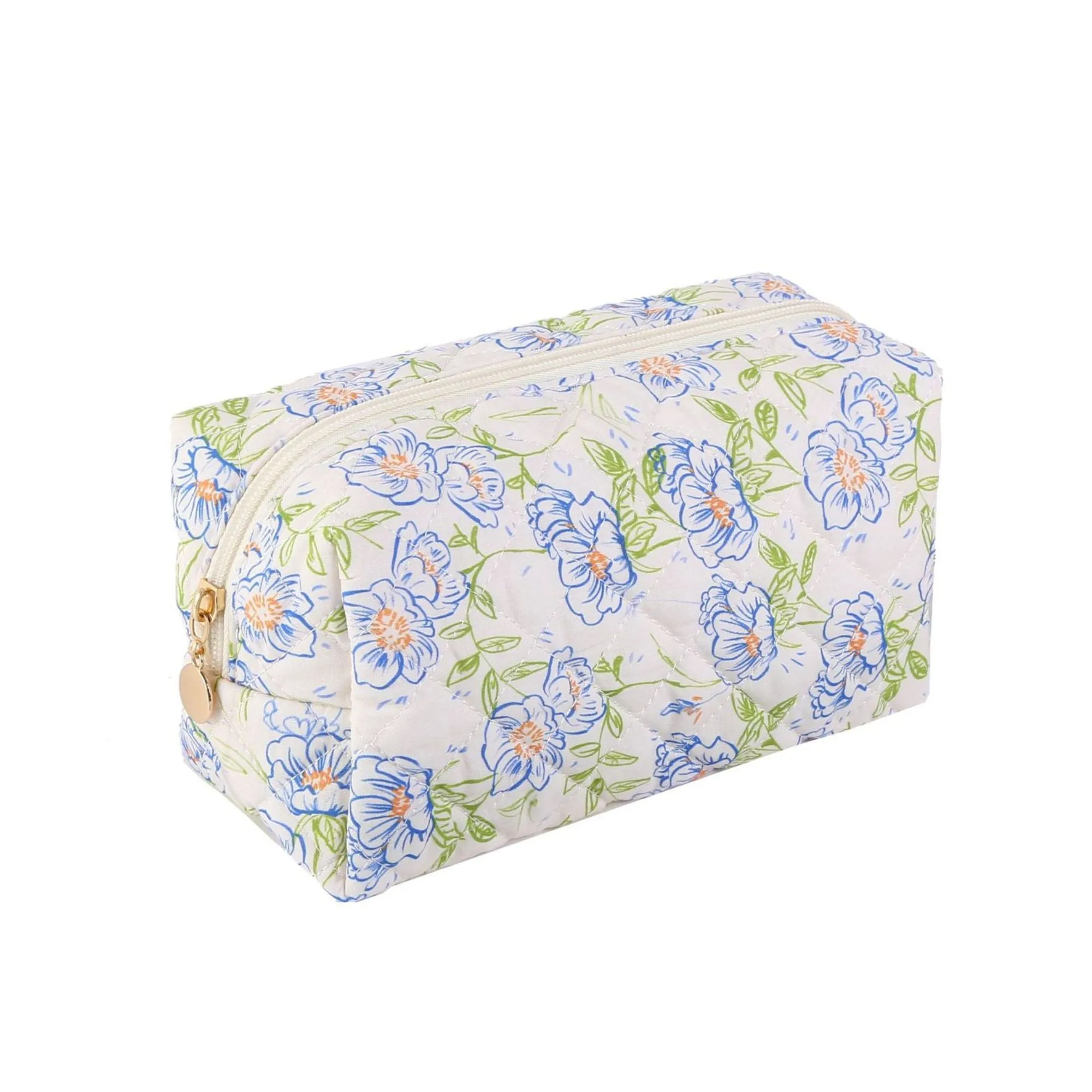 Floral Quilted Makeup Bag Travel Cosmetic Toiletry Pouch with Zipper Closure sold by Anna-Kaci product image thumbnail 3
