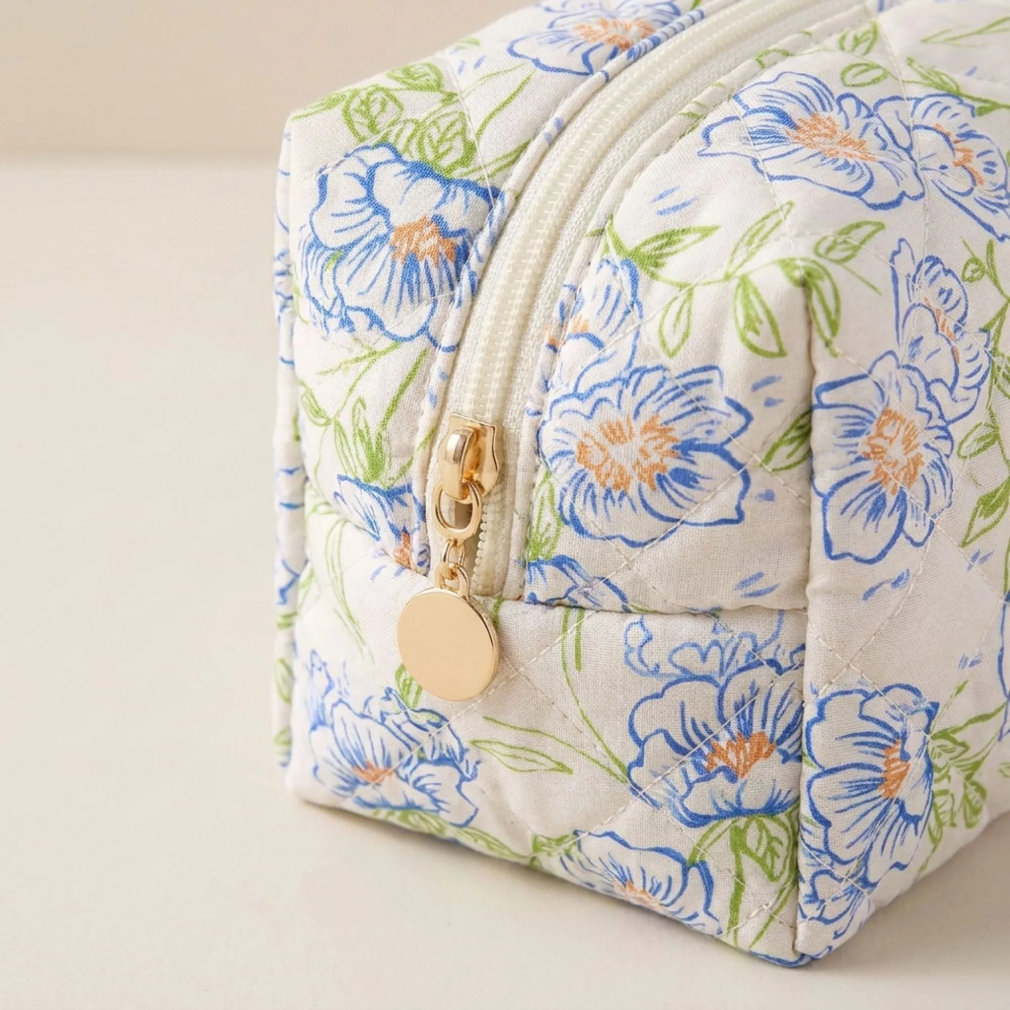 Floral Quilted Makeup Bag Travel Cosmetic Toiletry Pouch with Zipper Closure sold by Anna-Kaci product image thumbnail 4