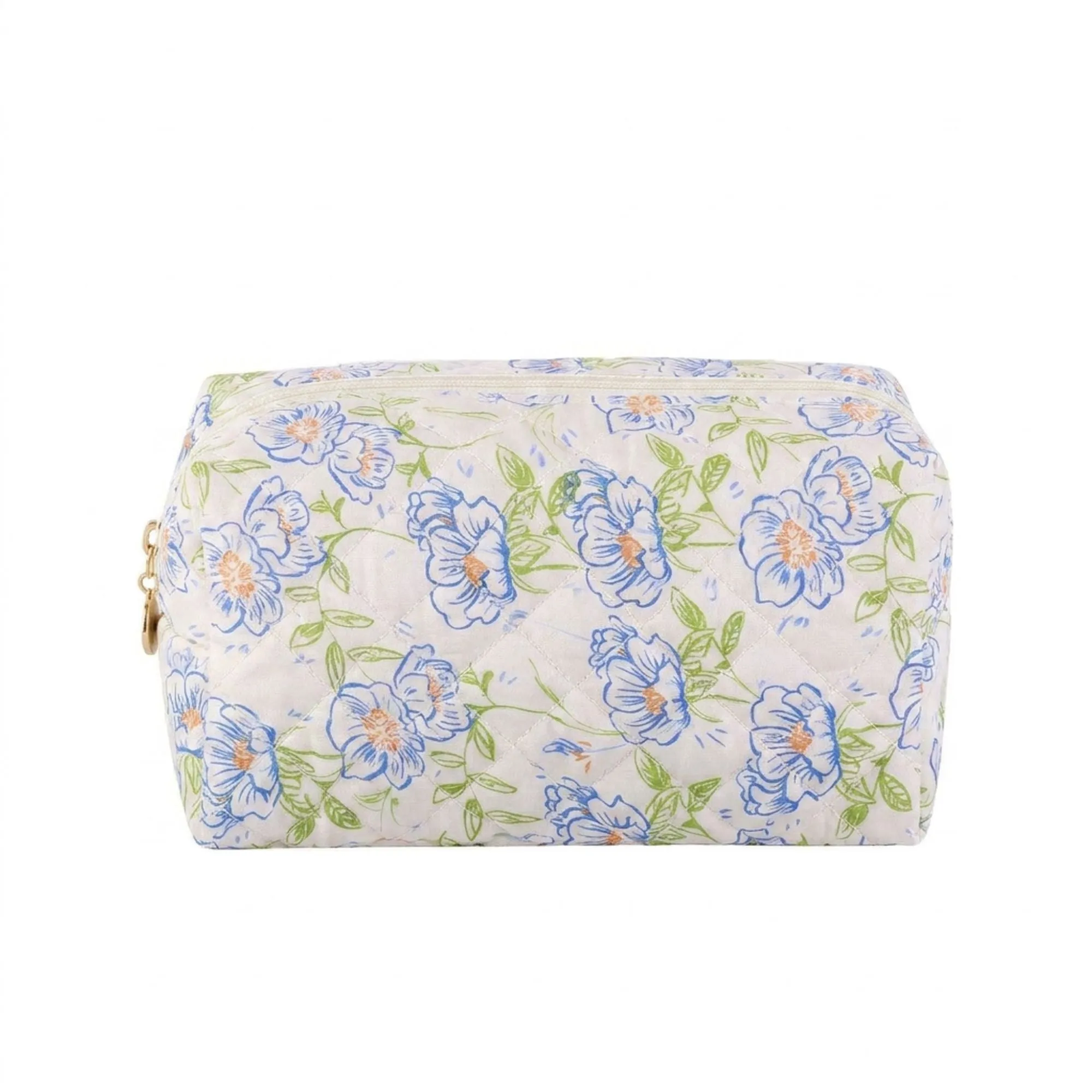Floral Quilted Makeup Bag Travel Cosmetic Toiletry Pouch with Zipper Closure sold by Anna-Kaci